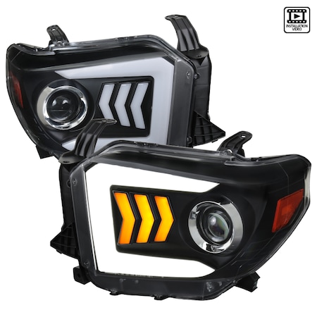 Spec-D Tuning 14-15 Toyota Tundra Projector Headlights-Black- LED Bar Drl 2LHP-TUN14JM-RS